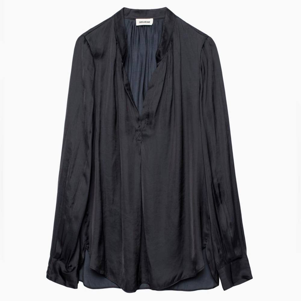 RARE ZADIG & VOLTAIRE NWT Tink Satin Tunic Blouse in Encre—S - Picture 3 of 14